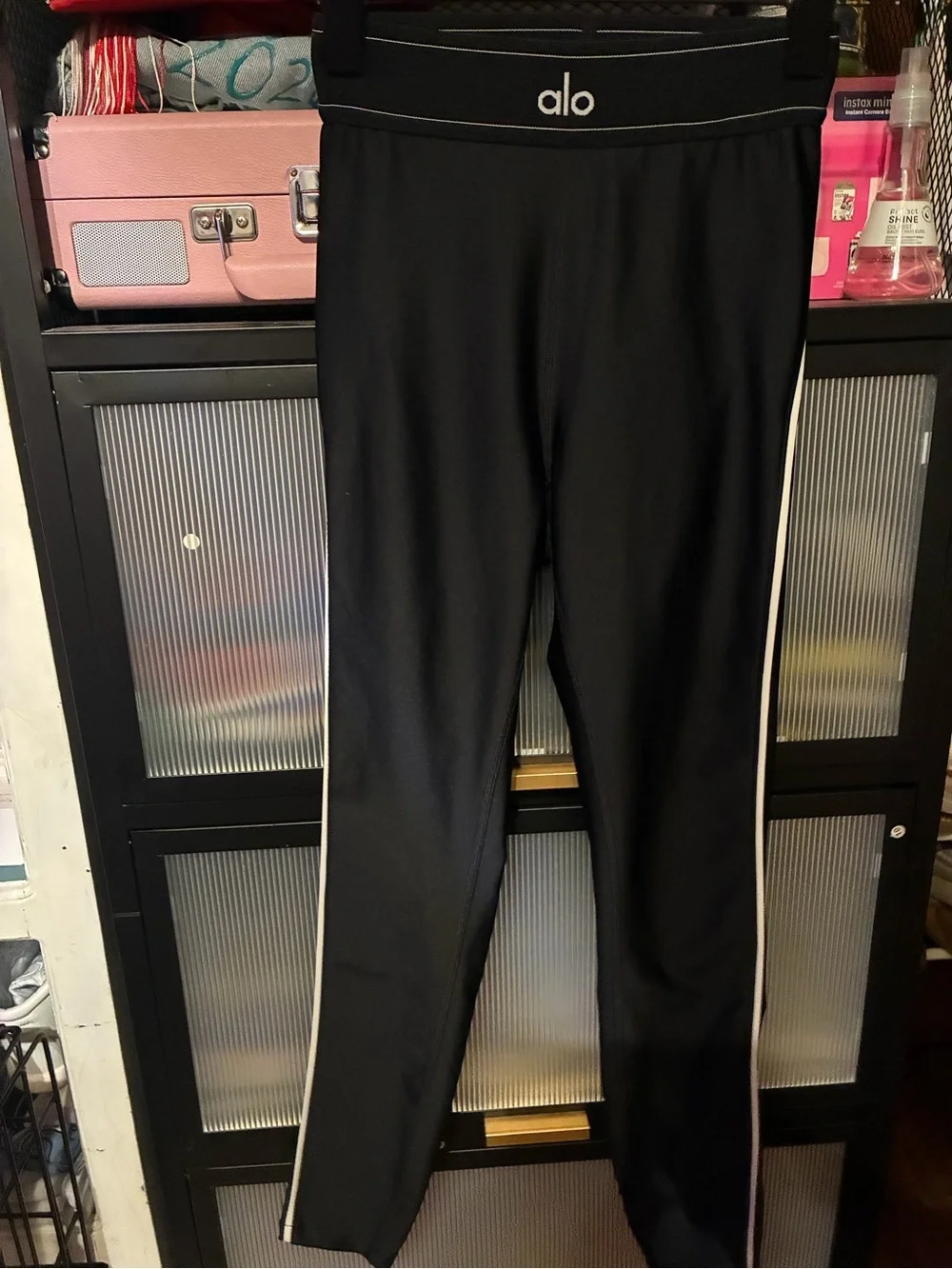 ALO Yoga Black Leggings with White Side Stripe